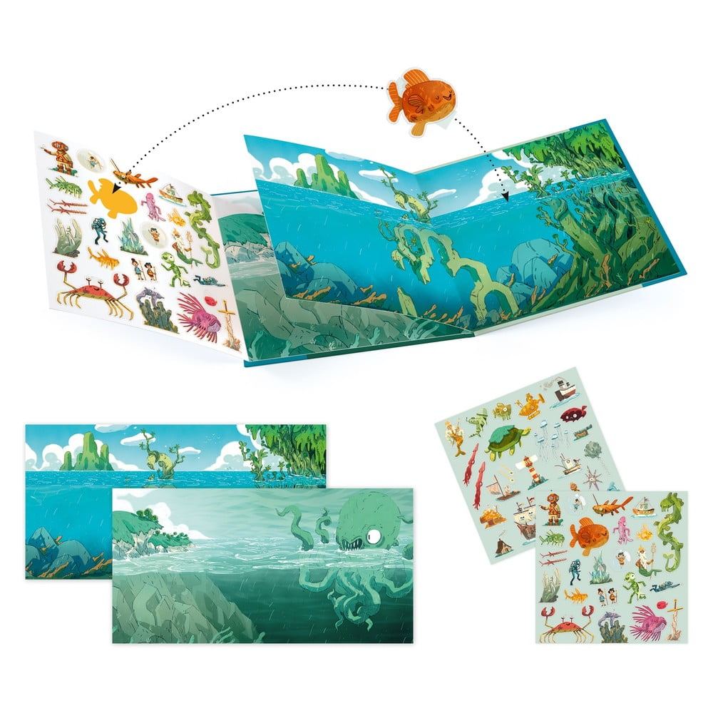 Set knihy s premiestniteľnými samolepkami Djeco Sea Sticker Story