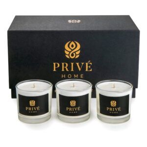Súprava 3 bielych vonných sviečok Privé Home Lemon Verbena/Mimosa-Poire/Rose Pivoine