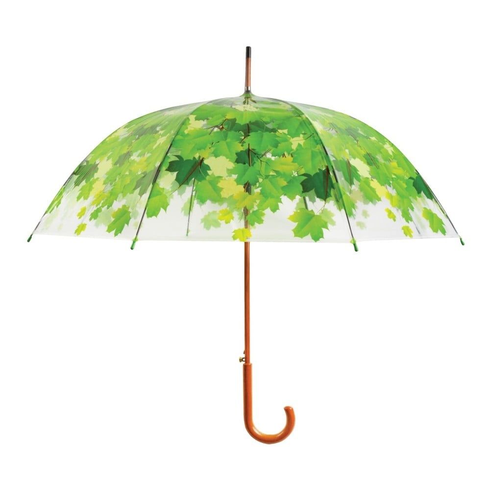 Transparentný dáždnik s rúčkou so zelenými detailmi Esschert Design Ambiance Birdcage Leaf