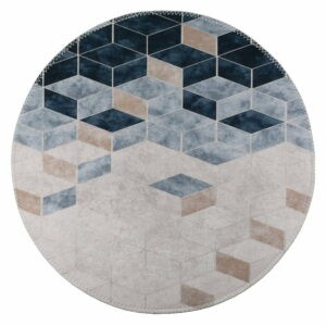 Biely/modrý umývateľný okrúhly koberec ø 100 cm – Vitaus