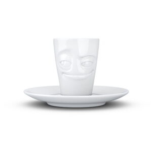 Biela usmievavá porcelánová šálka na espresso s tanierikom 58products