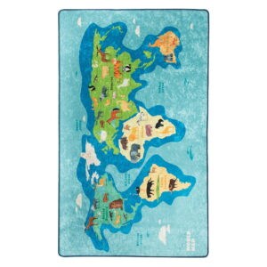 Modrý detský protišmykový koberec Chilam Map