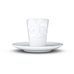 Biela maškrtná porcelánová šálka na espresso s tanierikom 58products