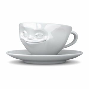 Biela usmievavá porcelánová šálka na kávu 58products