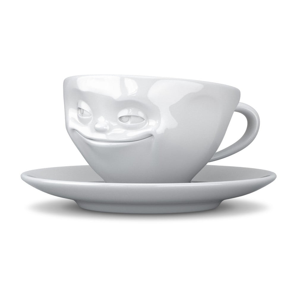Biela usmievavá porcelánová šálka na kávu 58products