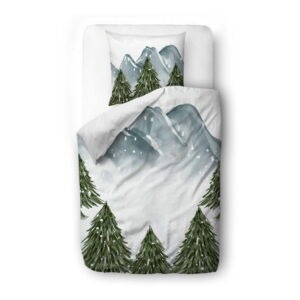 Biele/zelené obliečky na jednolôžko z bavlneného saténu 140x200 cm In the Woods - Butter Kings