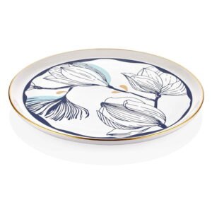 Biely porcelánový servírovací tanier s modrými kvetmi Mia Bleu