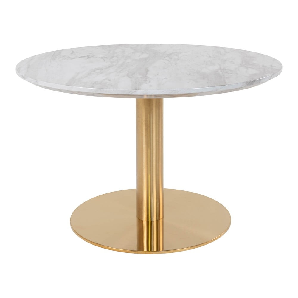 Biely/v zlatej farbe okrúhly konferenčný stolík s doskou v dekore mramoru 70x70 cm Bolzano – House Nordic