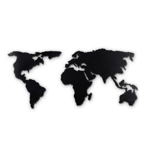 Čierna nástenná kovová dekorácia World Map XL