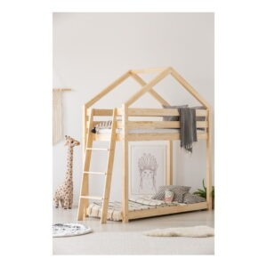Domčeková poschodová detská posteľ z borovicového dreva 90x190 cm v prírodnej farbe – Adeko