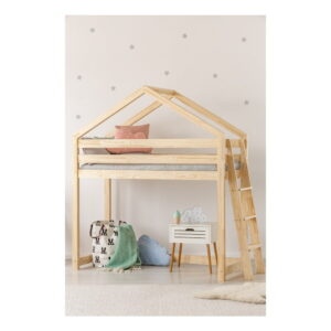 Domčeková vyvýšená detská posteľ z borovicového dreva 90x200 cm v prírodnej farbe Mila DMPBA – Adeko