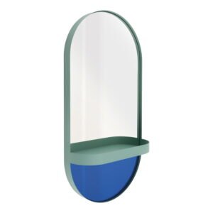 Modré nástenné zrkadlo s poličkou Remember Taupe