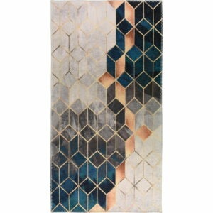 Modro-krémový umývateľný koberec 80x150 cm - Vitaus