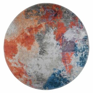 Modrý/oranžový umývateľný okrúhly koberec ø 100 cm – Vitaus