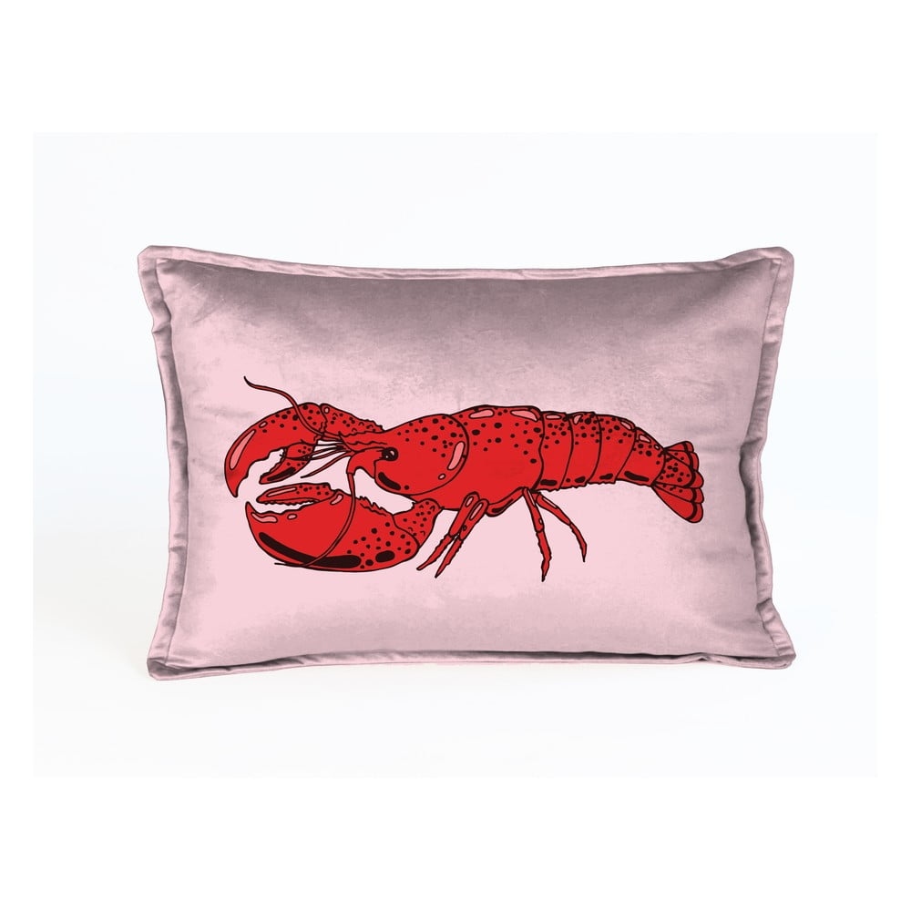 Ružový zamatový vankúš s homármi Velvet Atelier Lobster