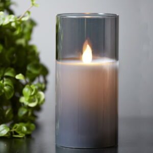 Sivá LED vosková sviečka v skle Star Trading M-Twinkle