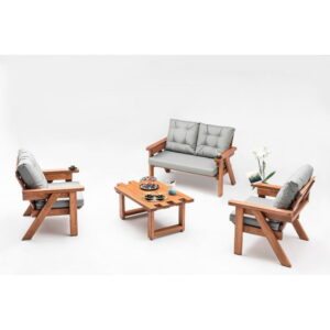 Sivý záhradný lounge set z borovicového dreva pre 4 Abant – Floriane Garden