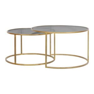 Sklenené okrúhle konferenčné stolíky v súprave 2 ks v zlatej farbe ø 75 cm Duarte - Light & Living