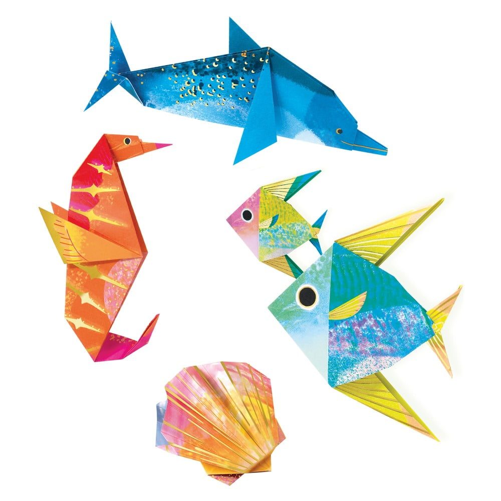 Súprava 24 origami papierov s návodom Djeco Neon Glam Sea