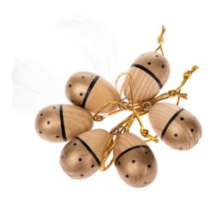 Súprava 6 drevených závesných dekorácií v zlatej farbe Dakls Easter Eggs