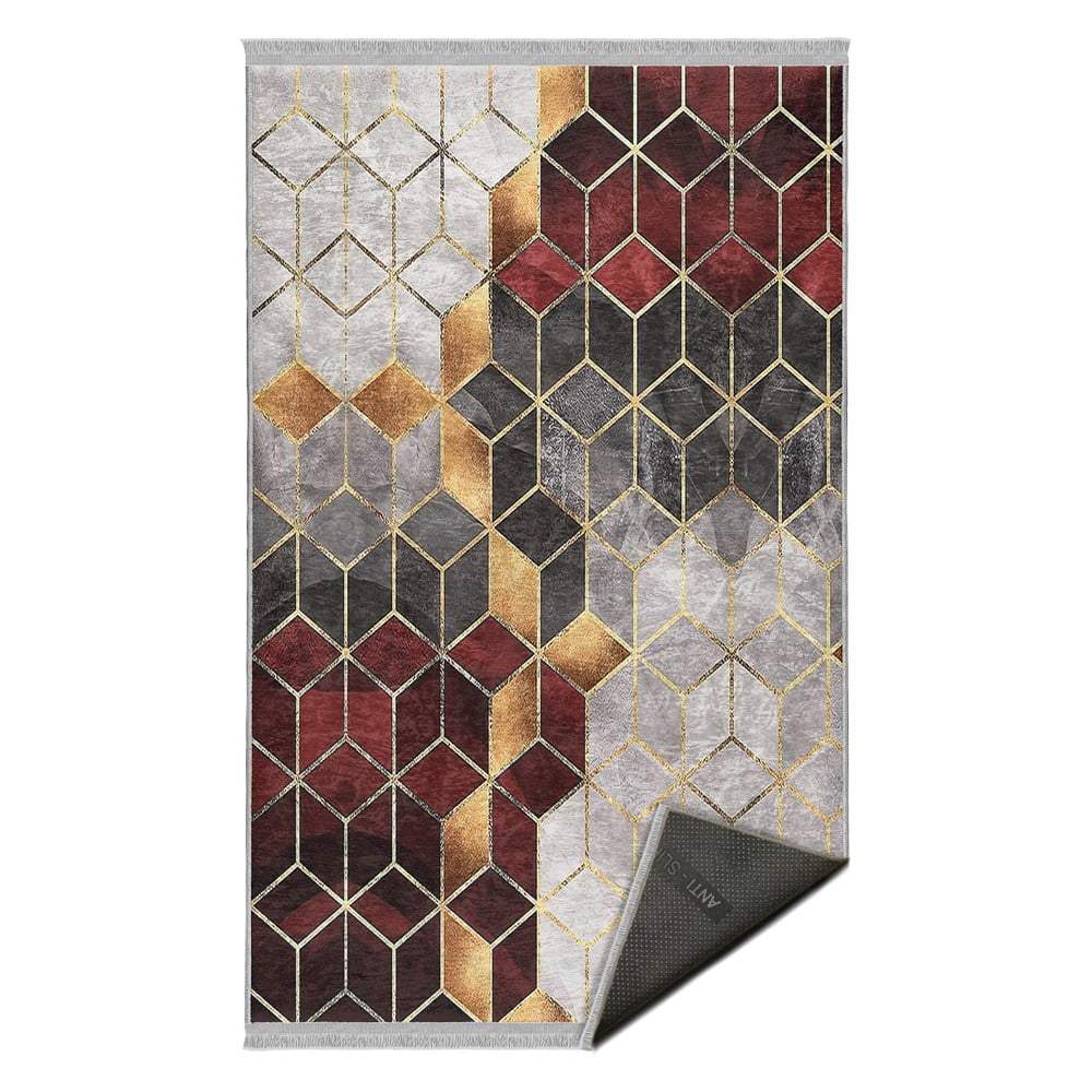 Vínovočervený/sivý umývateľný koberec 120x180 cm – Mila Home