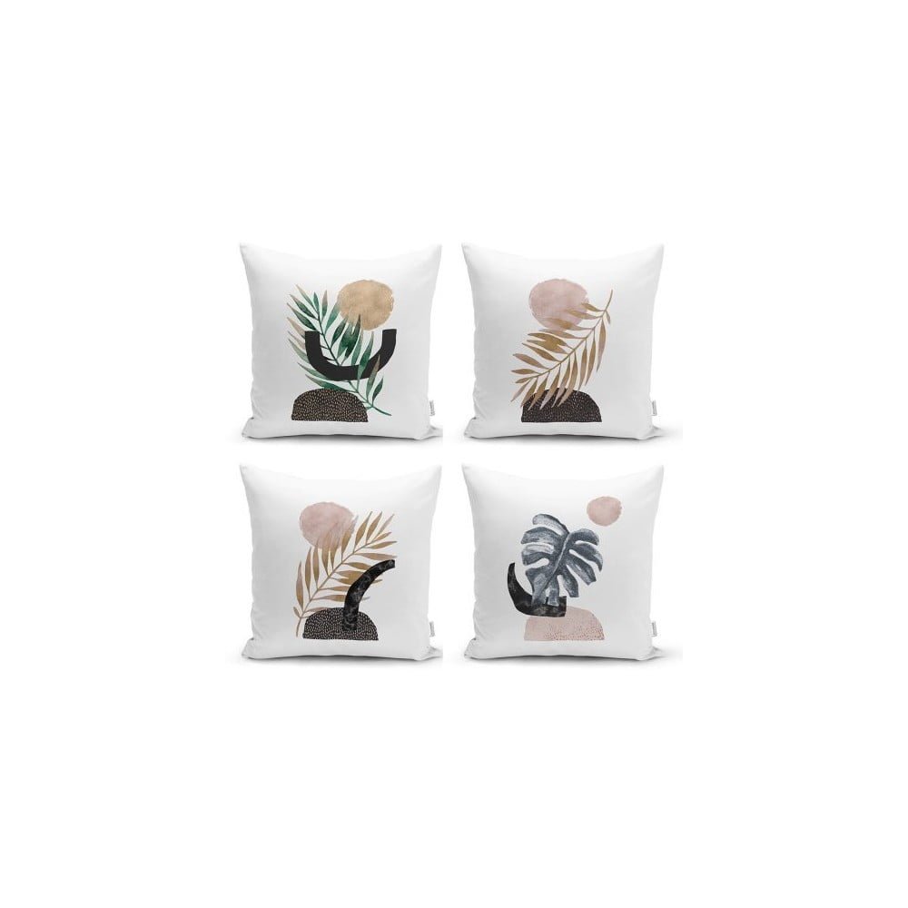 Súprava 4 dekoratívnych obliečok na vankúše Minimalist Cushion Covers Geometric Leaf