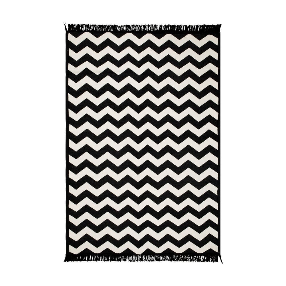 Čierno-biely obojstranný koberec Zig Zag