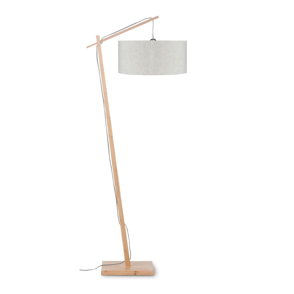 Stojacia lampa so svetlobéžovým tienidlom a konštrukciou z bambusu Good&Mojo Andes