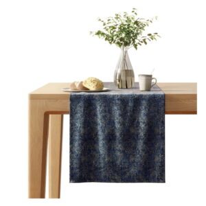 Modrý behúň na stôl so zamatovým povrchom AmeliaHome Veras
