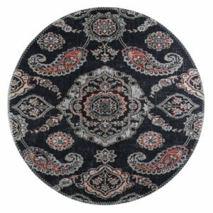 Čierny umývateľný okrúhly koberec ø 100 cm – Vitaus