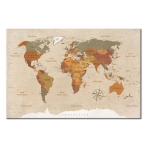 Nástenka s mapou sveta Bimago Beige Chic 120 × 80 cm