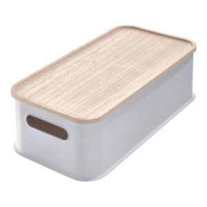 Sivý úložný box s vekom z dreva paulownia iDesign Eco Handled