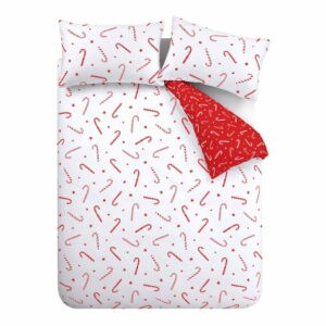 Červeno-biele predĺžené obliečky na dvojlôžko z mikroplyšu 200x220 cm Candy Cane - Catherine Lansfield